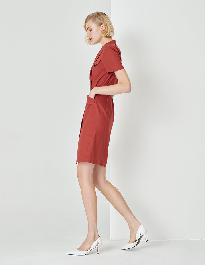 MARYLING Orange Hem V-Shaped Split Design Double-Breasted Suit Skirt