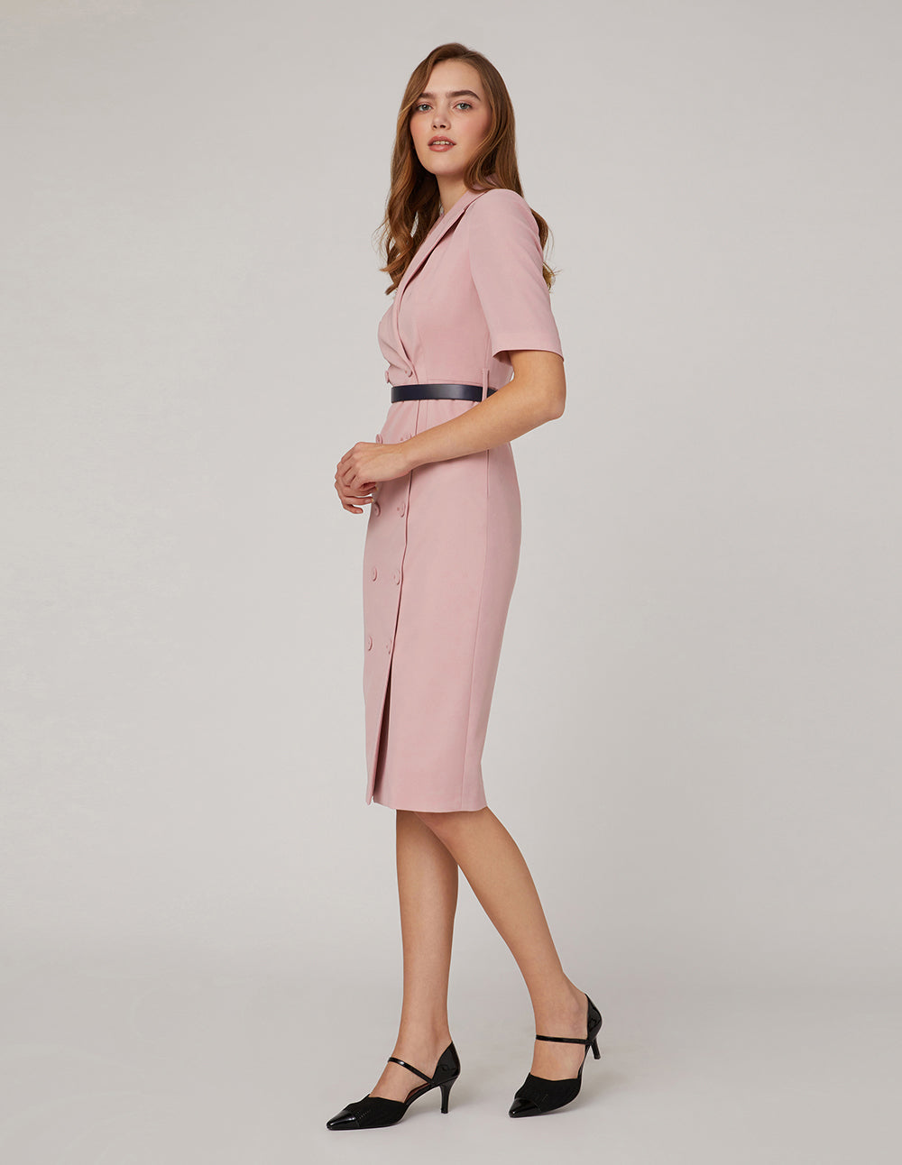MARYLING Cherry blossom pink lapel collar dress