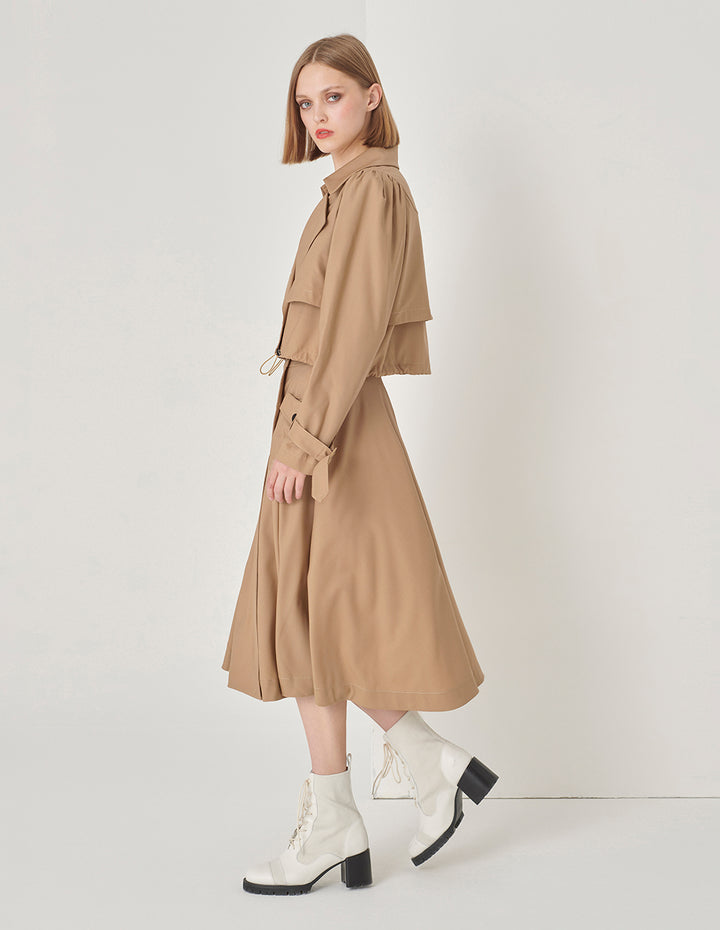 MARYLING Sand Yellow Hem Drawstring Cropped Trench Coat