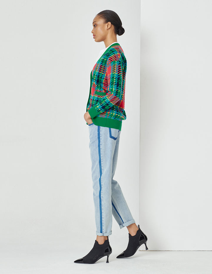 MARYLING Colourful Plaid V-Neck Knitted Cardigan