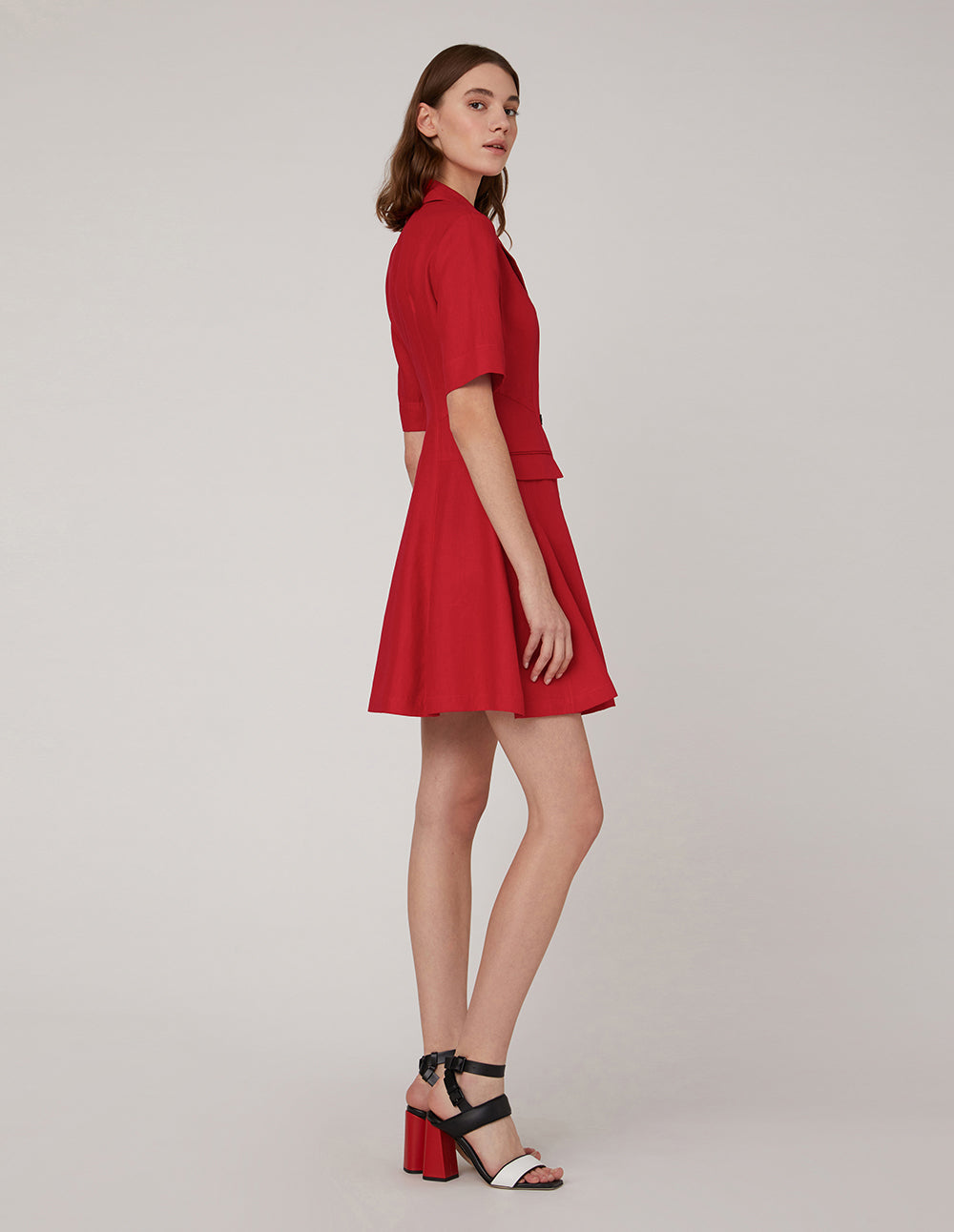 MARYLING Red double-breasted suit collar dress