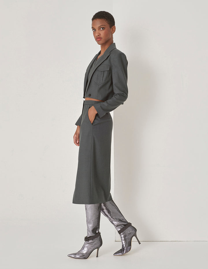 MARYLING Grey Midi Skirt