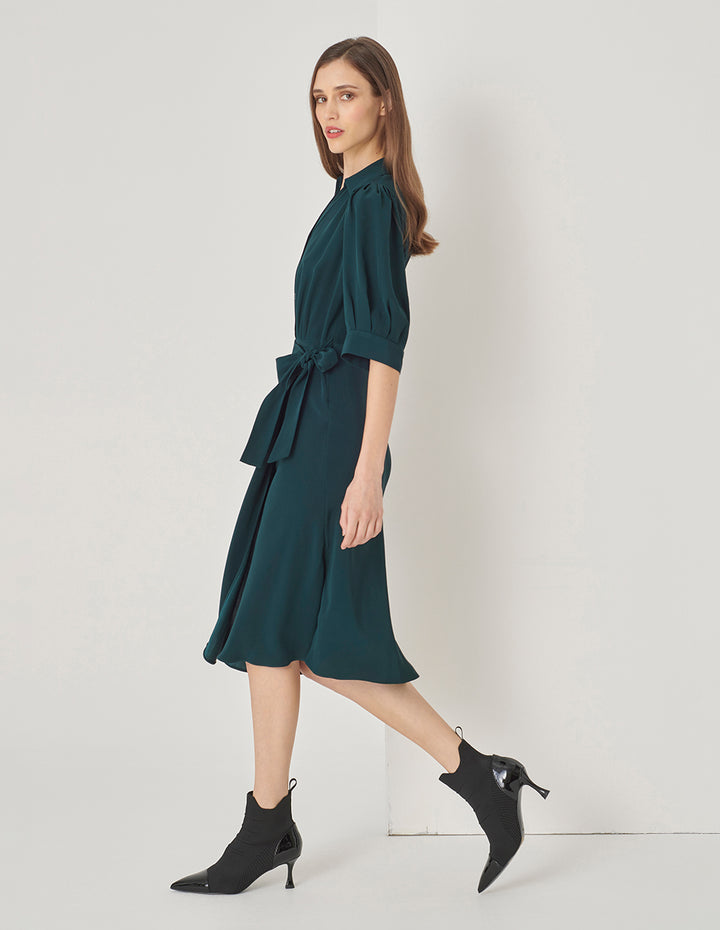 MARYLING Dark Green Shirt Tie Mermaid Dress
