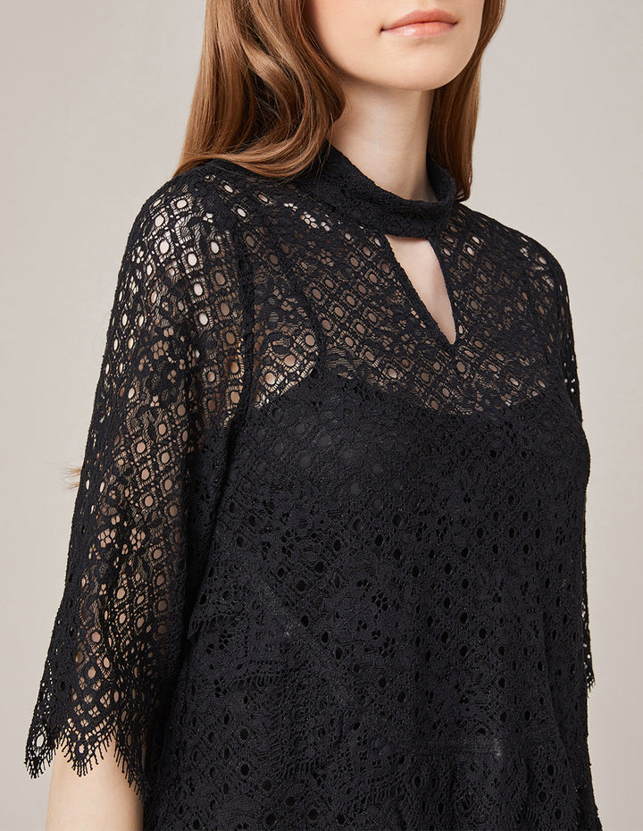 MARYLING High Collar A-Line Lace Dress