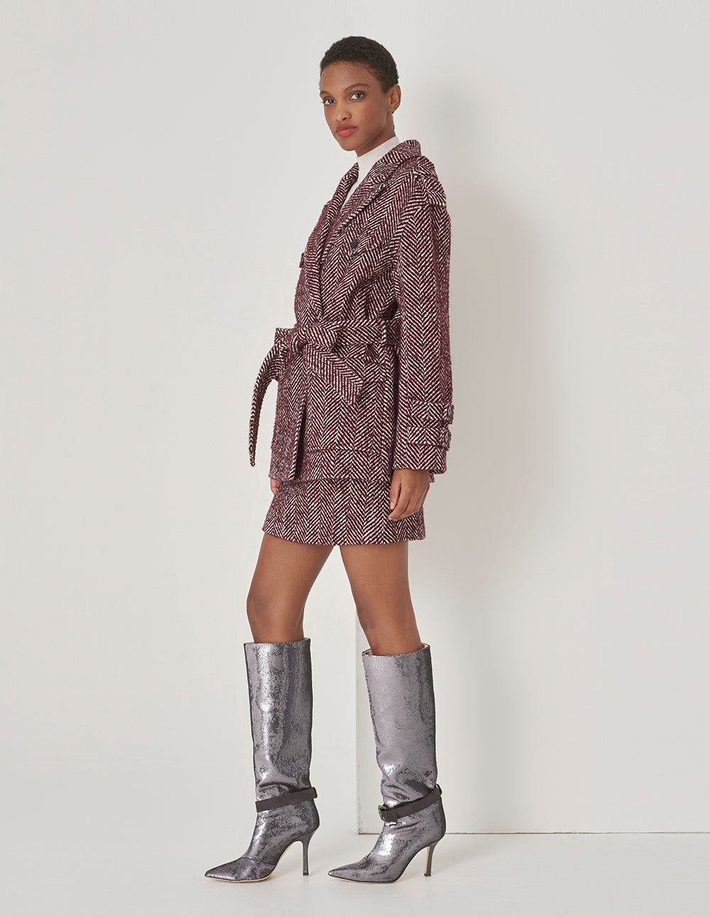 MARYLING Burgundy Lapel Coat