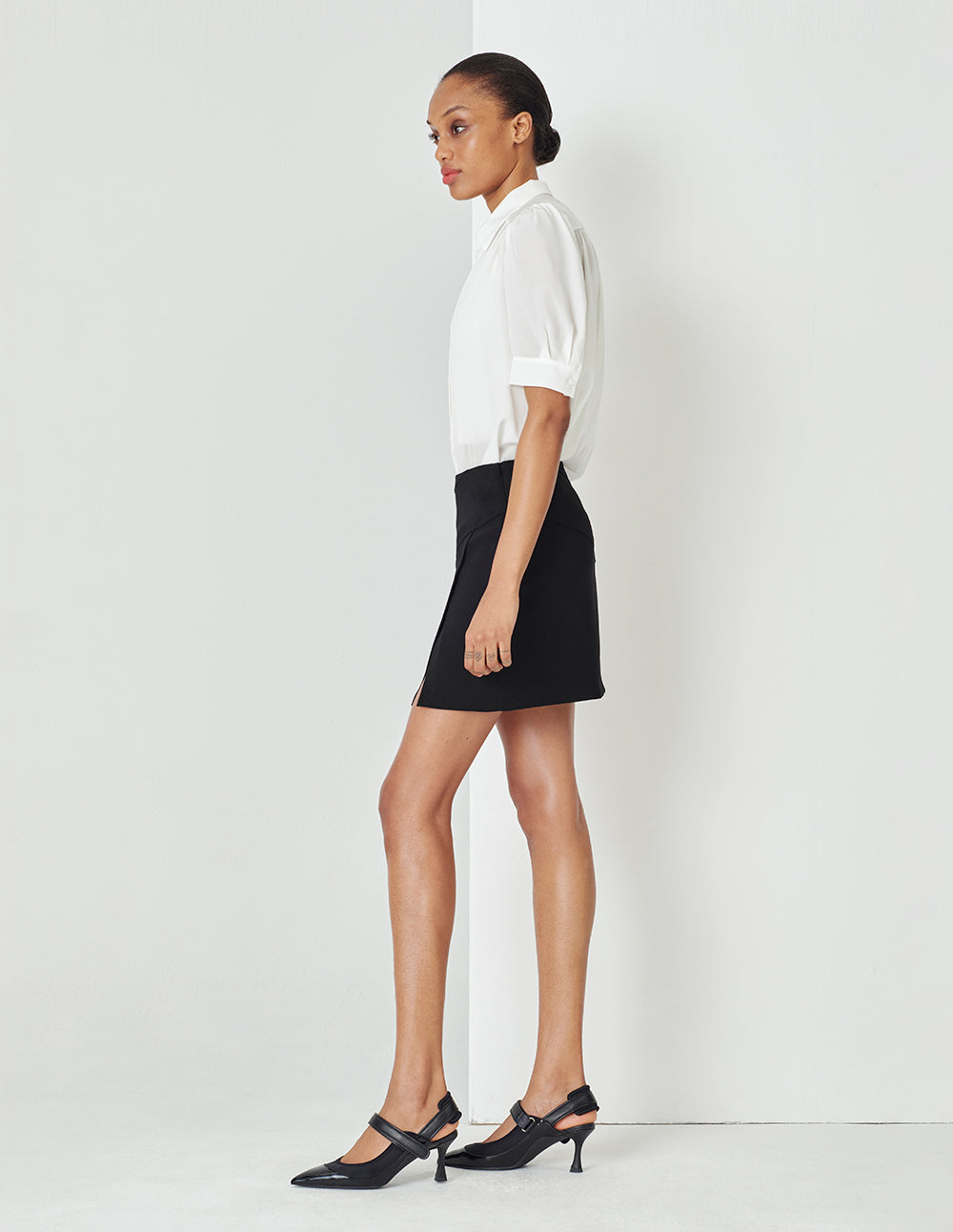 MARYLING White Shirt Collar A Hem Silk Top