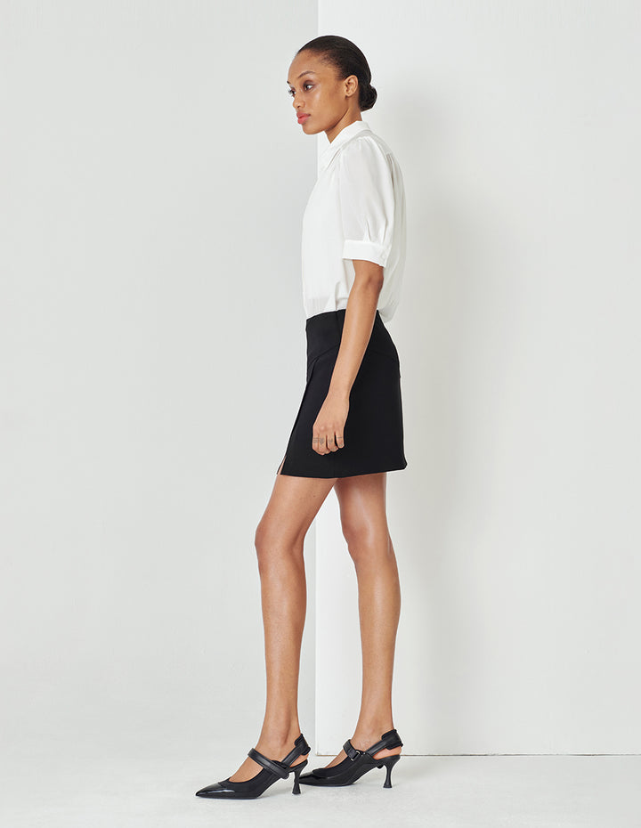 MARYLING White Shirt Collar A Hem Silk Top