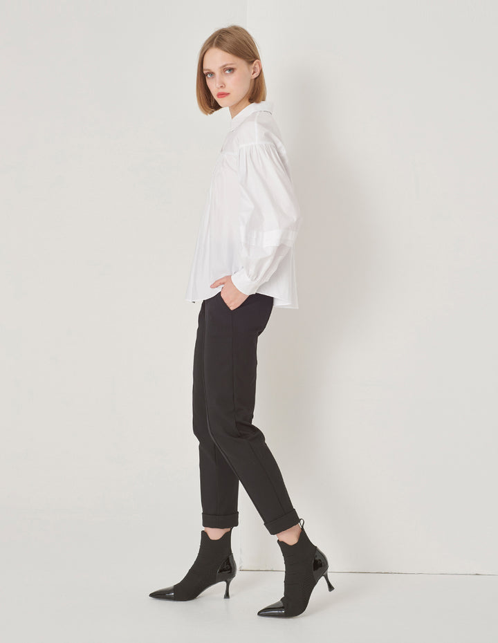 MARYLING A Line Balloon Sleeve Shirt Collar White Shirt