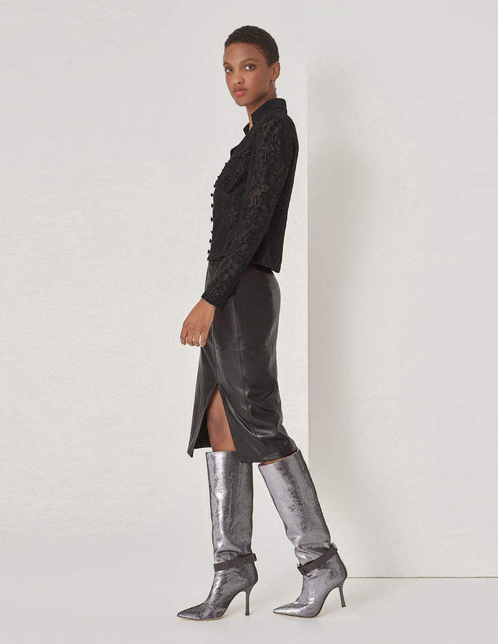 MARYLING Black V-Neck Fitted Lace Bouse