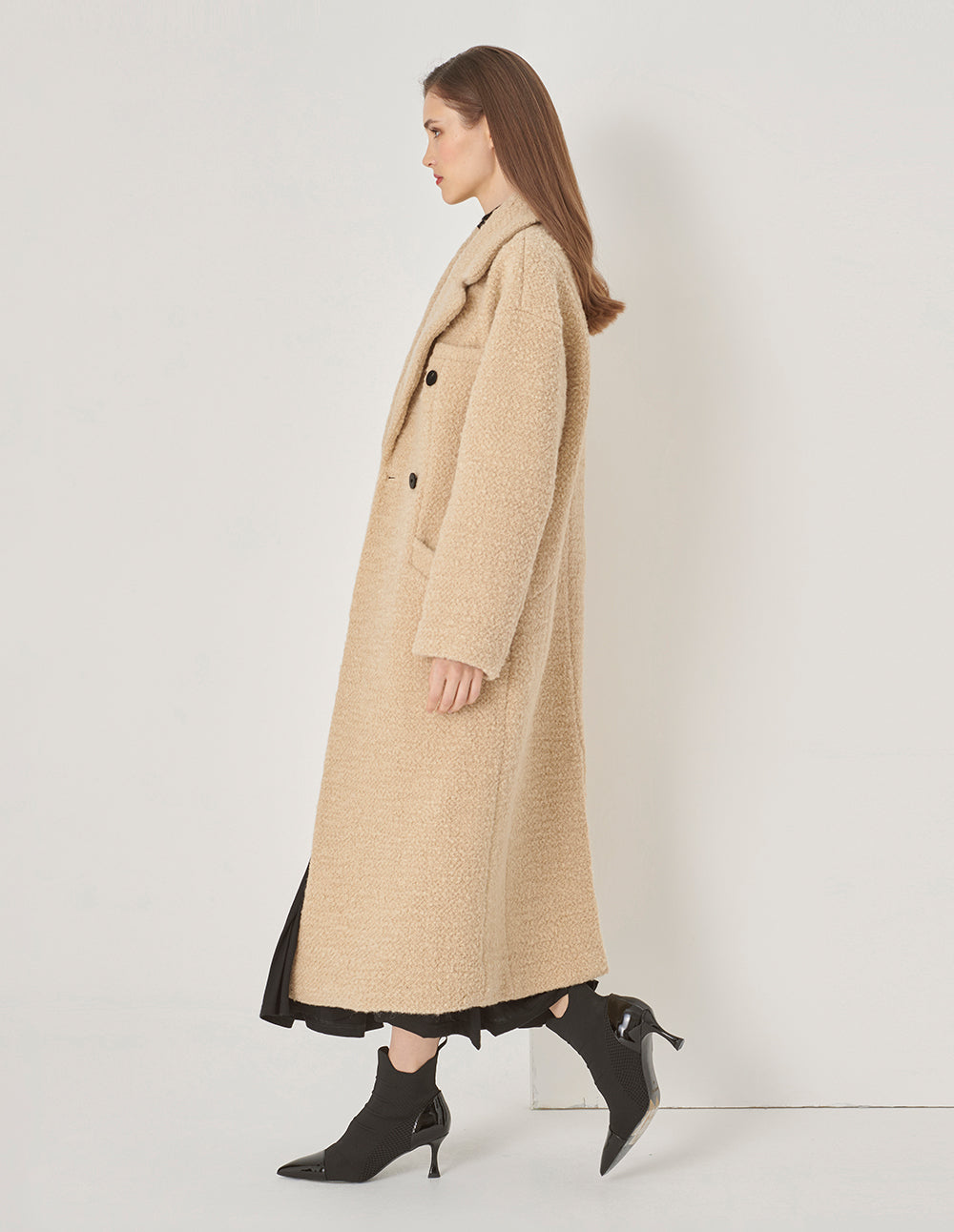 MARYLING Beige Large Lapel Double-Breasted Coat