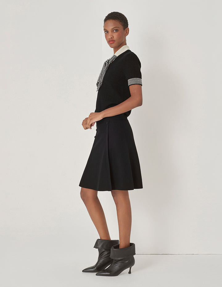 MARYLING Black And White Tie Design Knitted Short-Sleeved Pullover