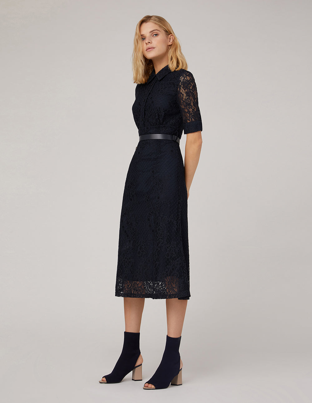 MARYLING Lace Flared Shirt Dress