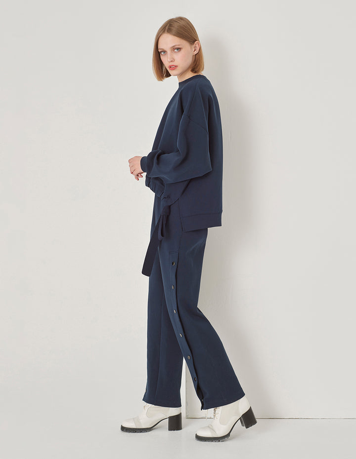 MARYLING Navy Slit Space Cotton Pants