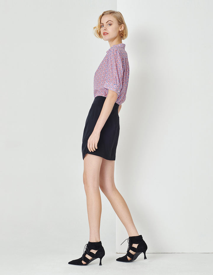 MARYLING Dark Blue Pleated Asymmetric Skirt