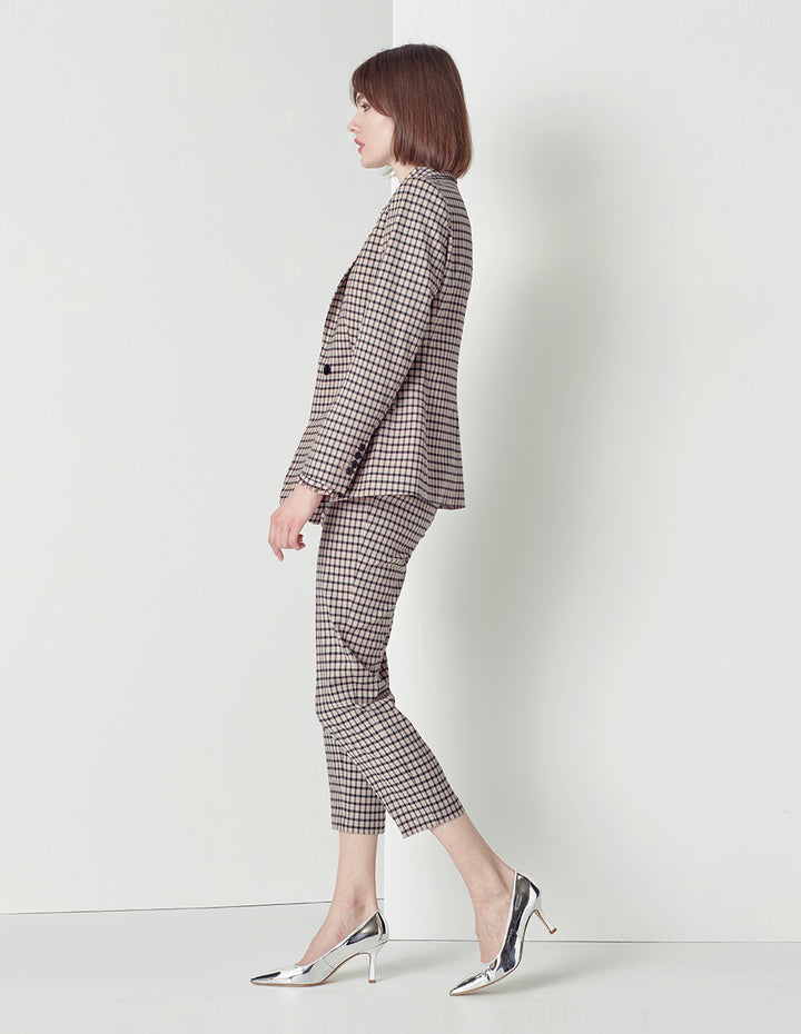 MARYLING Black and pink plaid houndstooth nine-point suit pants