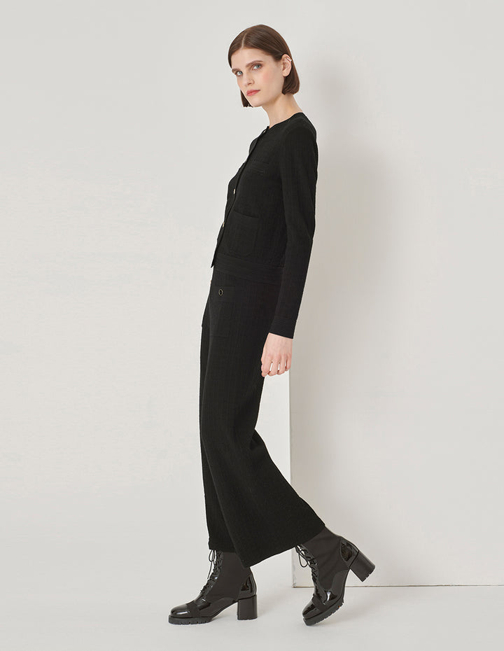 MARYLING Black Crewneck Knit Cardigan