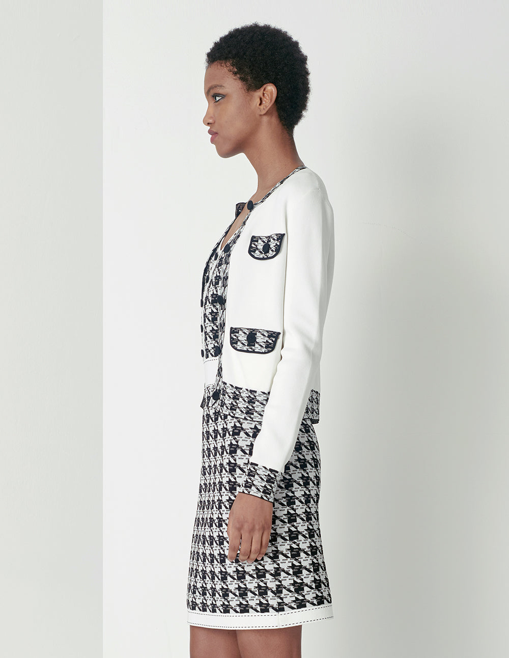 MARYLING Houndstooth Jacquard Knitted Apron Dress