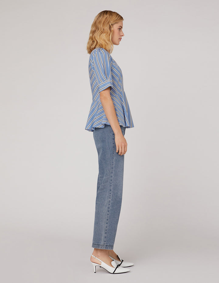 MARYLING Blue white stripes wavy hem top