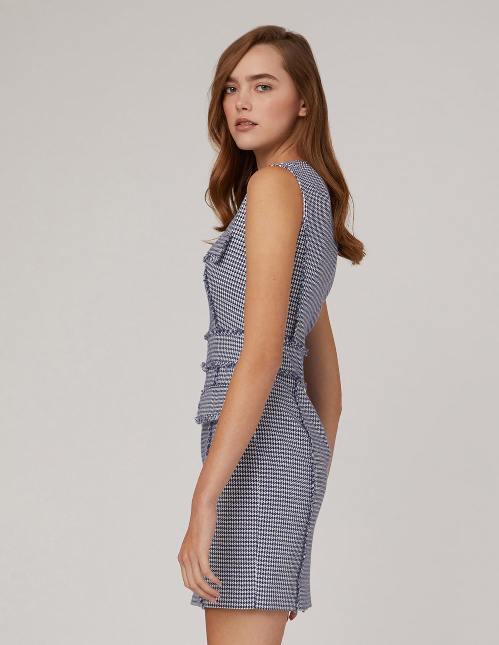 MARYLING V-Neck Houndstooth Sleeveless Dress