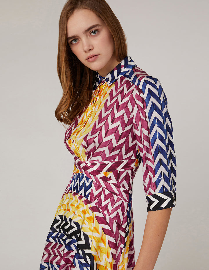 MARYLING Mid-Sleeve Striped Shirt Dress