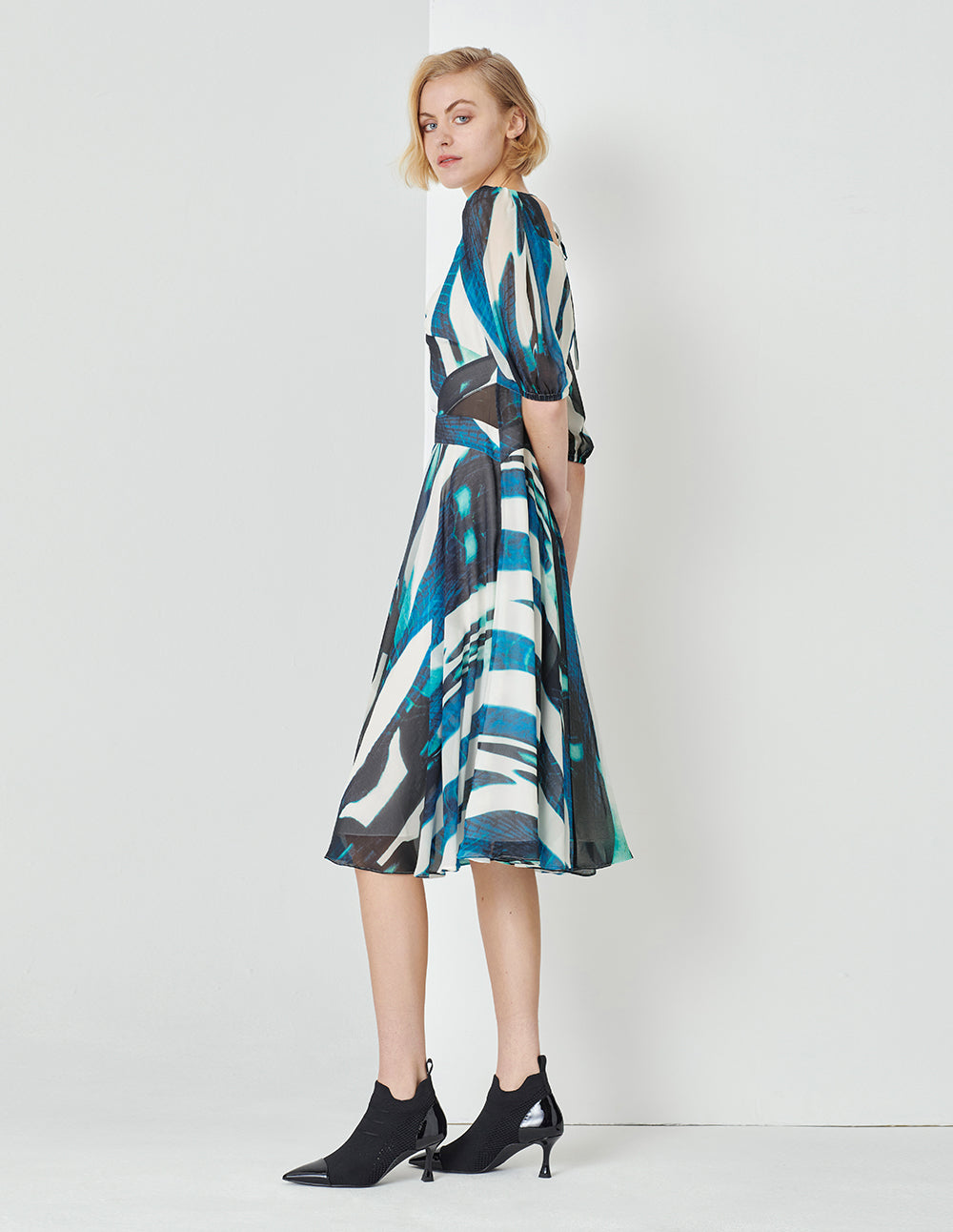 MARYLING Art Striped Print Georgette Dress