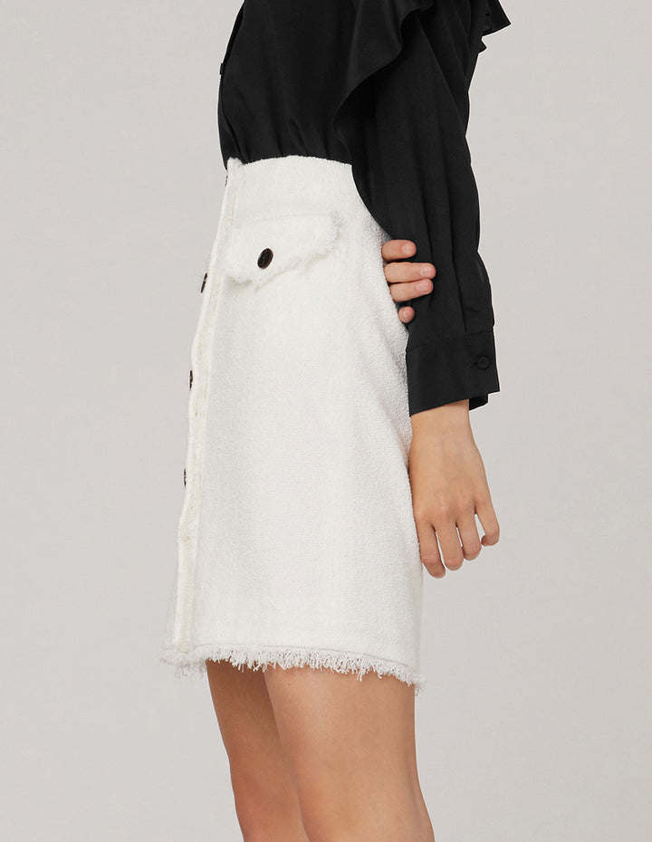 MARYLING Tweed Fringe Hem Mini Skirt