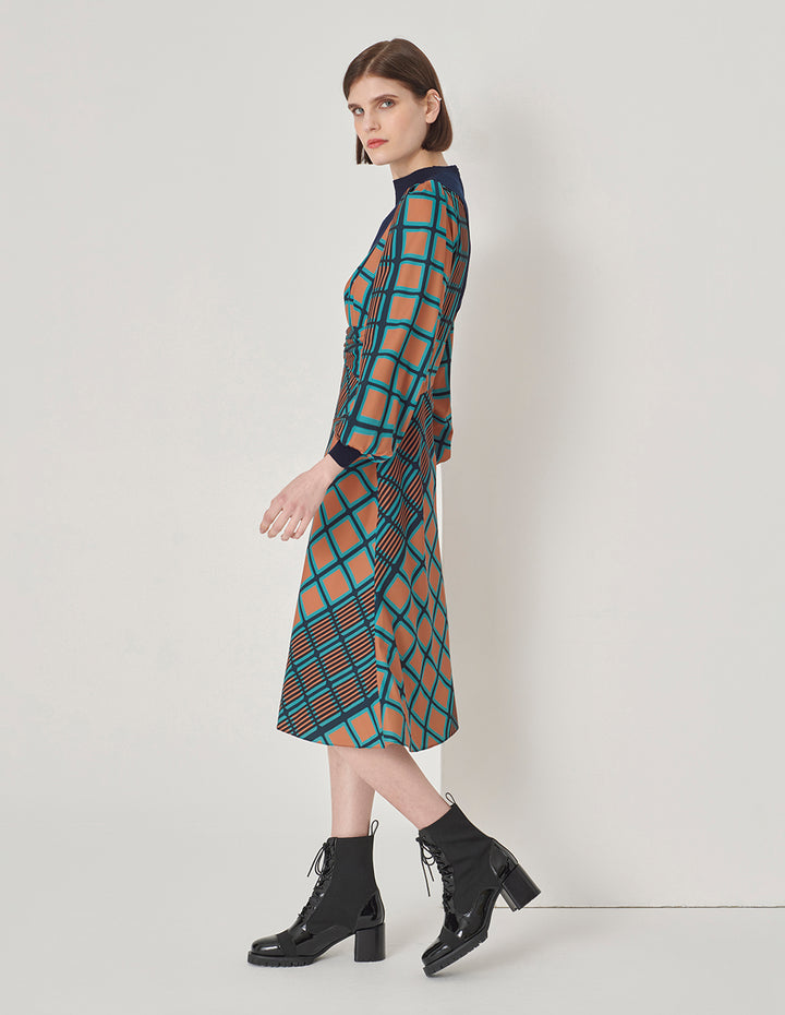 MARYLING Artistic Cube Print Fishtail Dress