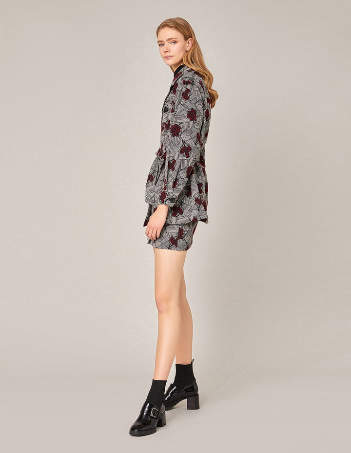 MARYLING Rose Pattern Jacquard Mini Skirt