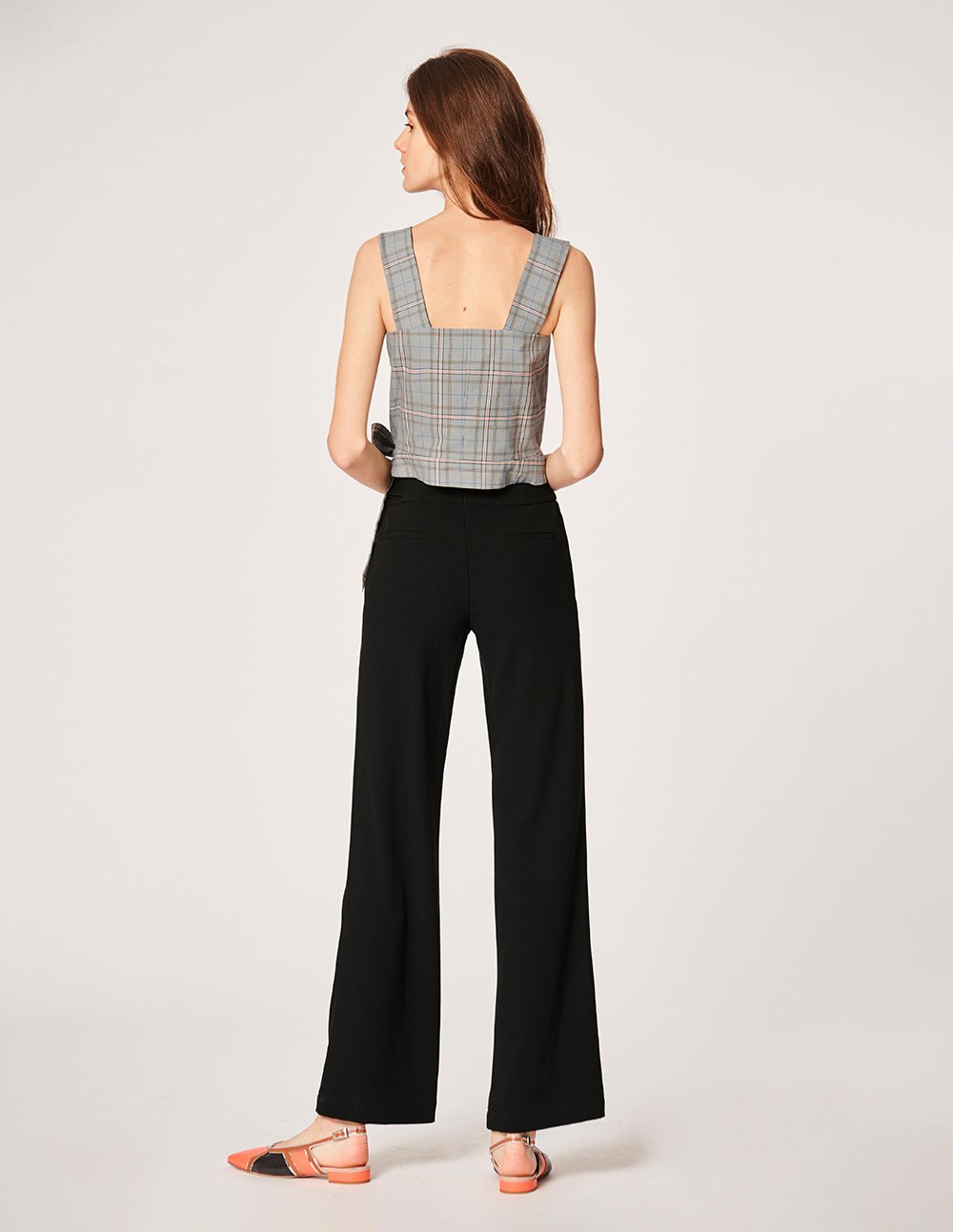 MARYLING Plaid Pattern Sleeveless Sash Waist Top