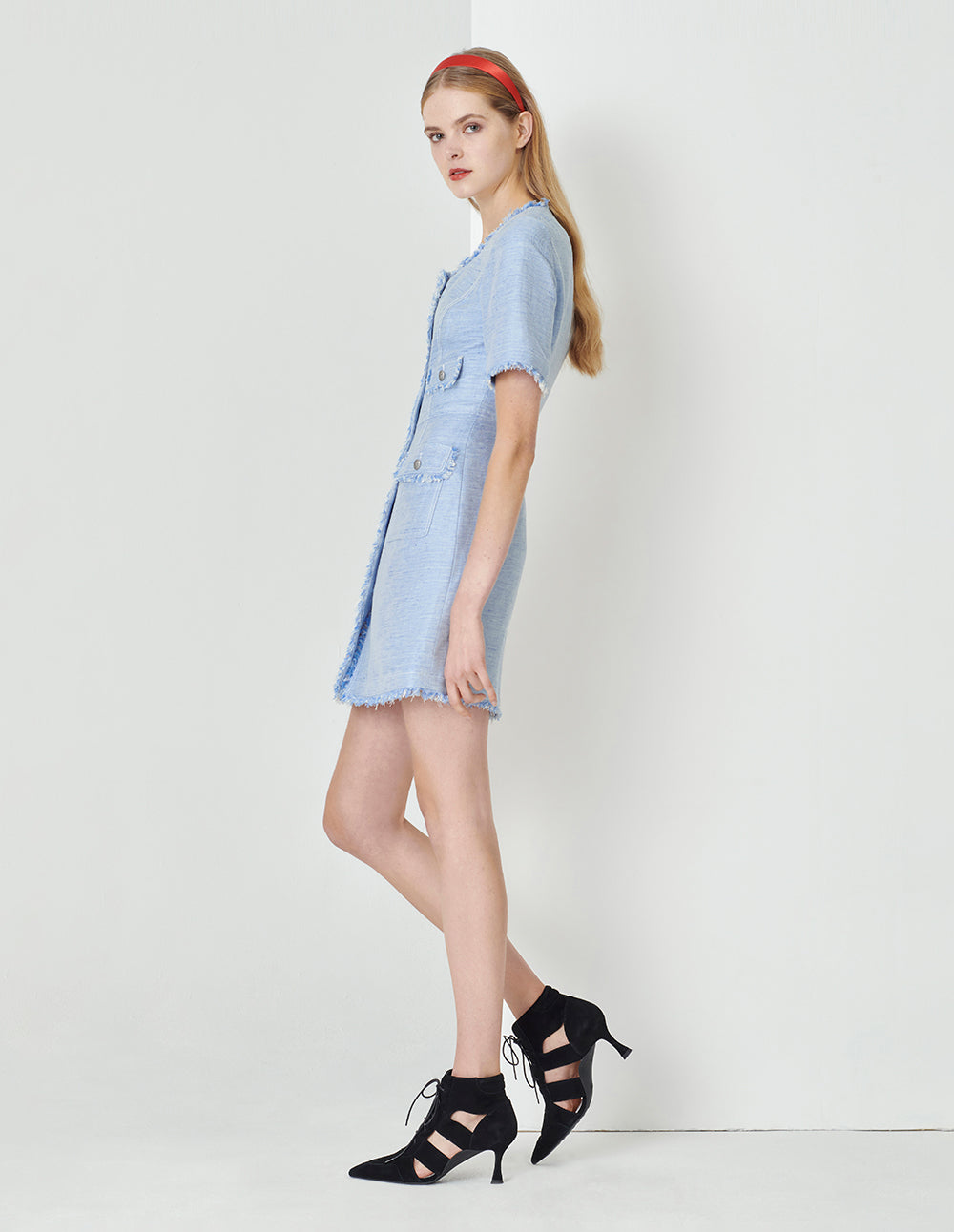 MARYLING Metal Buckle Detail Fringe Dress