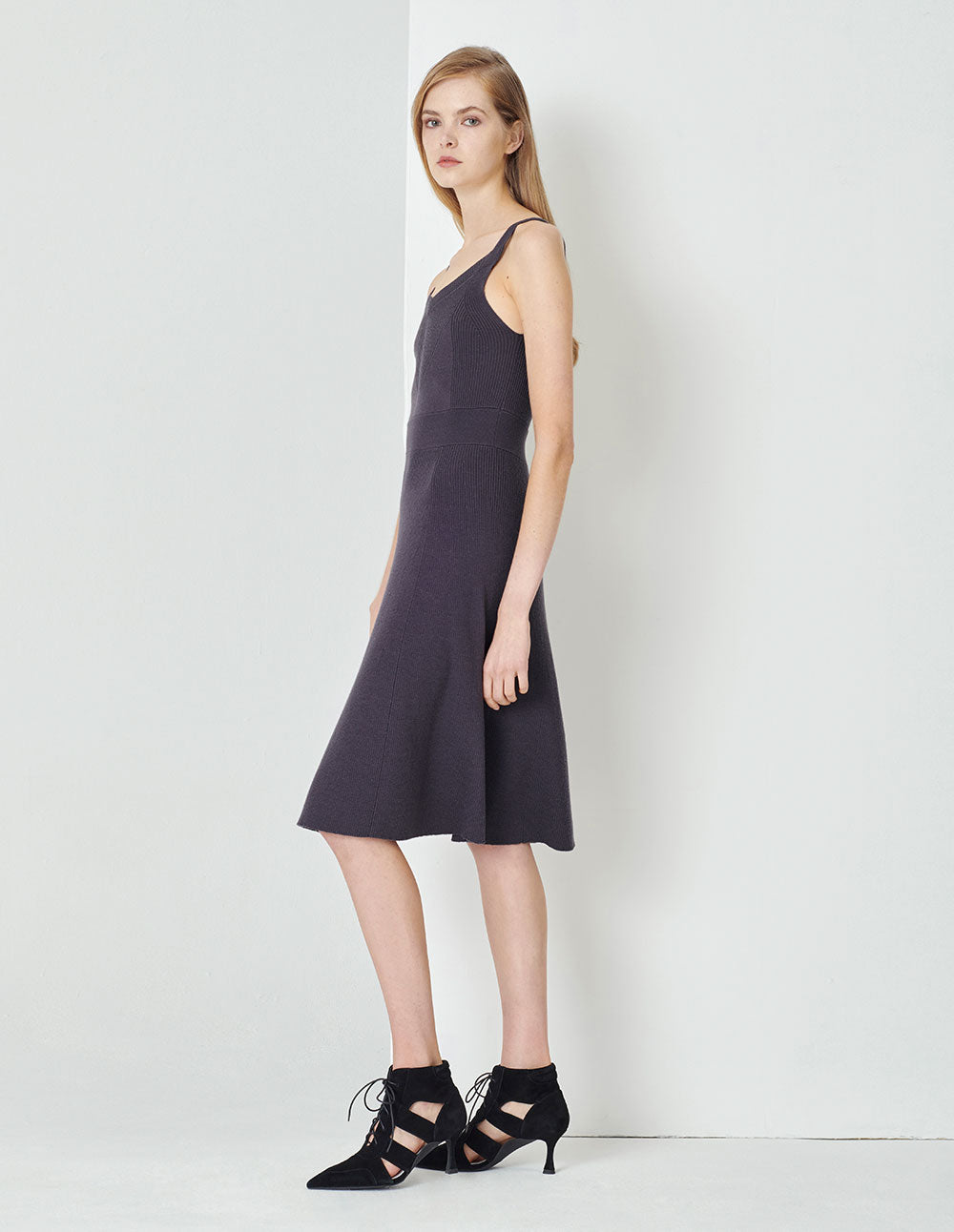 MARYLING V-Neck Strapless Black Knitted Dress