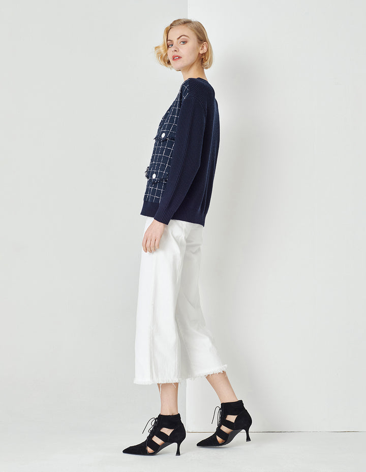 MARYLING Blue And White Check Needle Shuttle Jacket