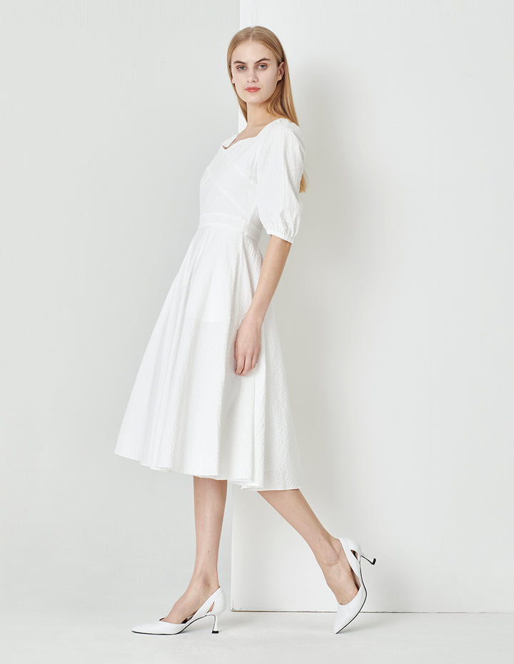 MARYLING White V-Neck Crossed Maxi Dress With Big Hem