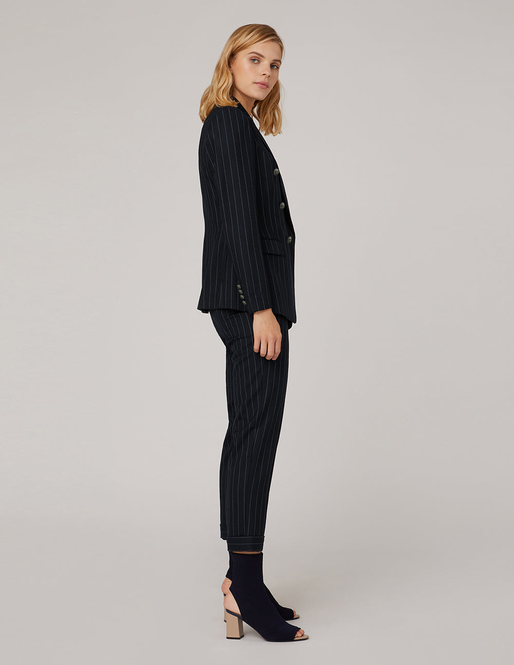 MARYLING Stripe Crop Leg Suit Trousers
