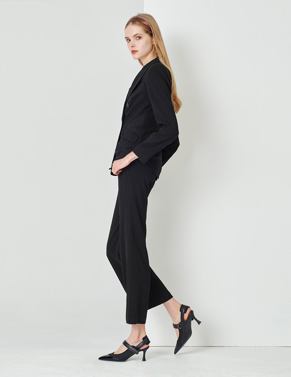 MARYLING Classic Black Flip Collar Double-Breasted Suit