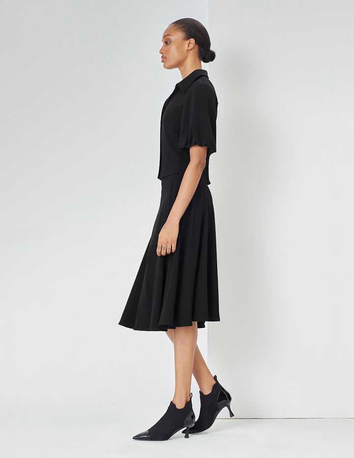 MARYLING Black Curve-Cut Bright Line Detail Skirt