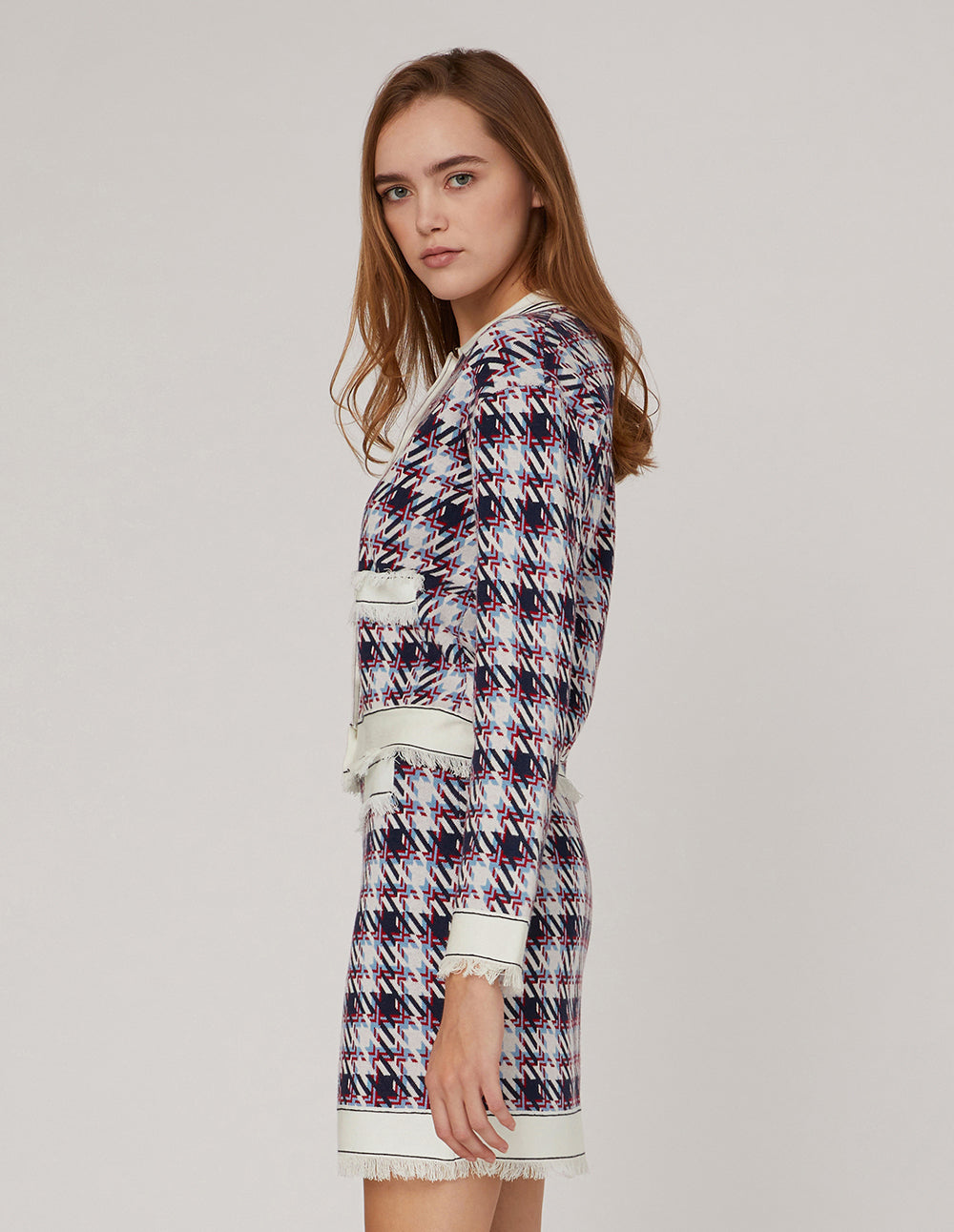 MARYLING Houndstooth Jacquard Knitted Mini Skirt