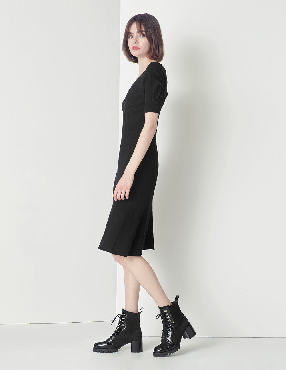 MARYLING V-neck A-line with Cable knitted Dress