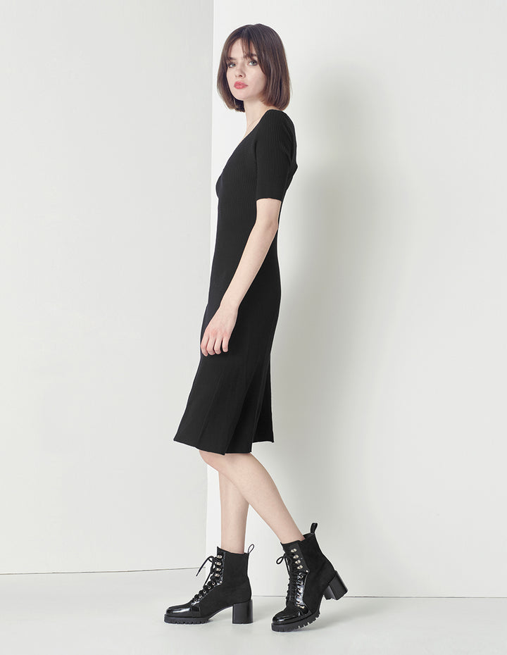 MARYLING V-neck A-line with Cable knitted Dress