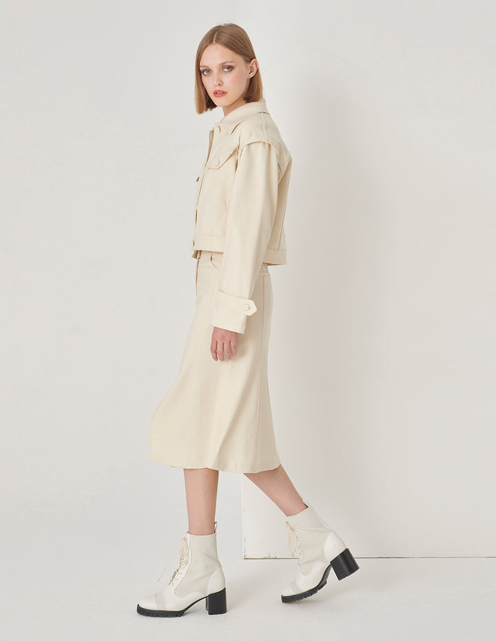 MARYLING White Slanted Pocket Cropped Jacket