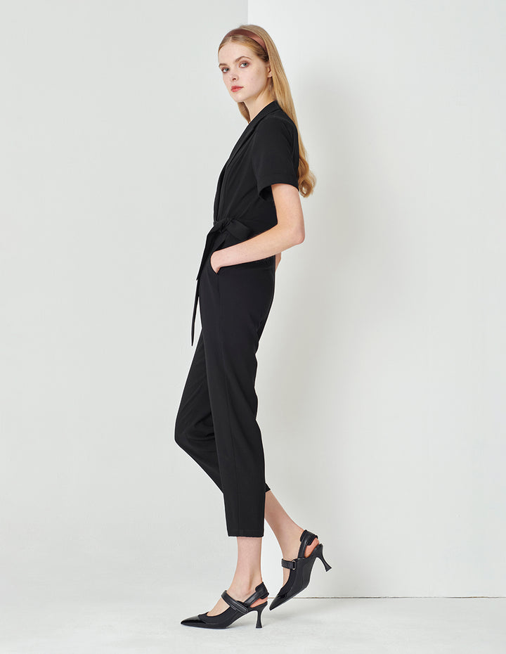 MARYLING Black Short-Sleeved Suit-Style Strap Jumpsuit
