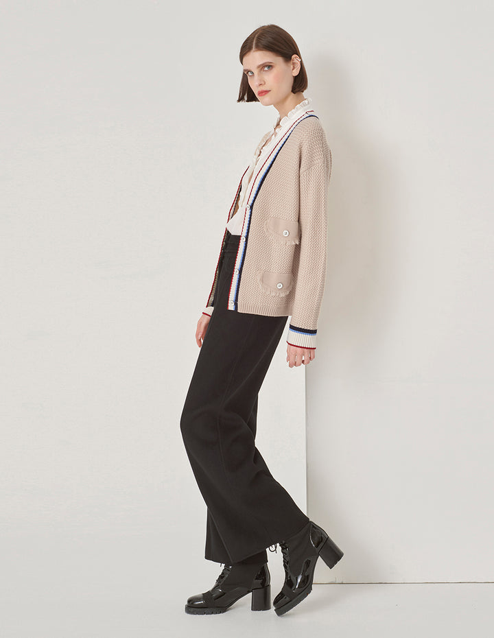 MARYLING Sand Multi-Pocket Stripe Clash Cardigan