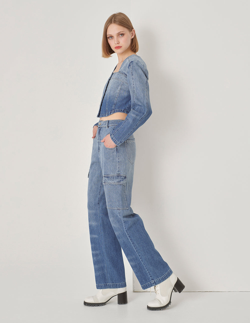 MARYLING Denim Ombre Cropped Jacket