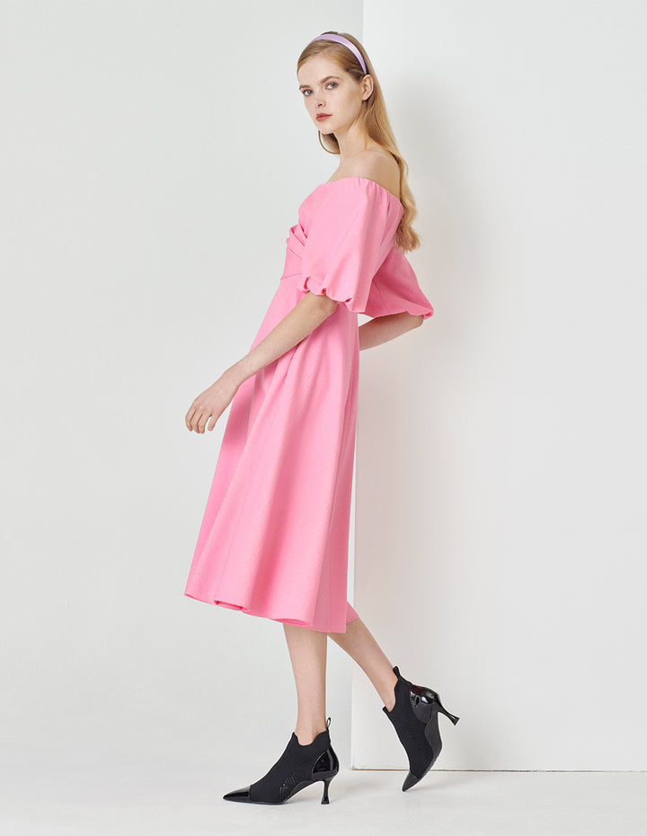 MARYLING Peach Pink One-Collar Puff Shoulder Dress