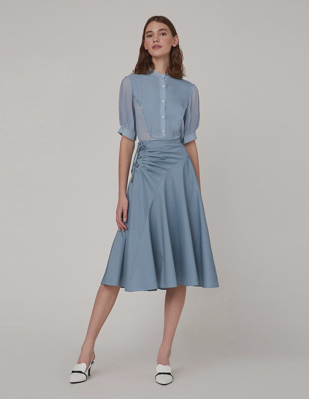 MARYLING Flared pleats umbrella hem skirt