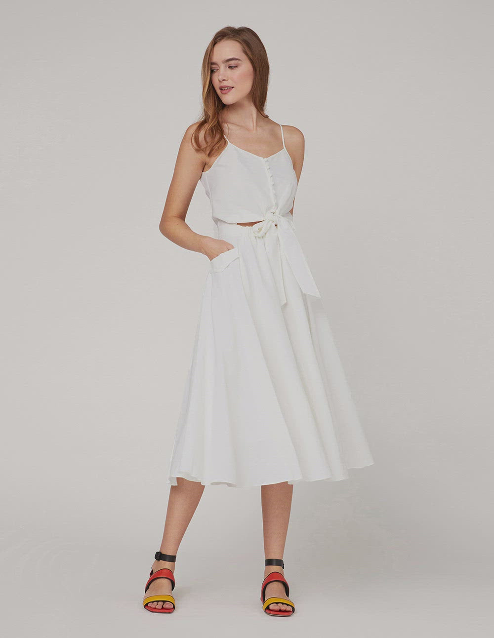 MARYLING Front button knotted slip dress