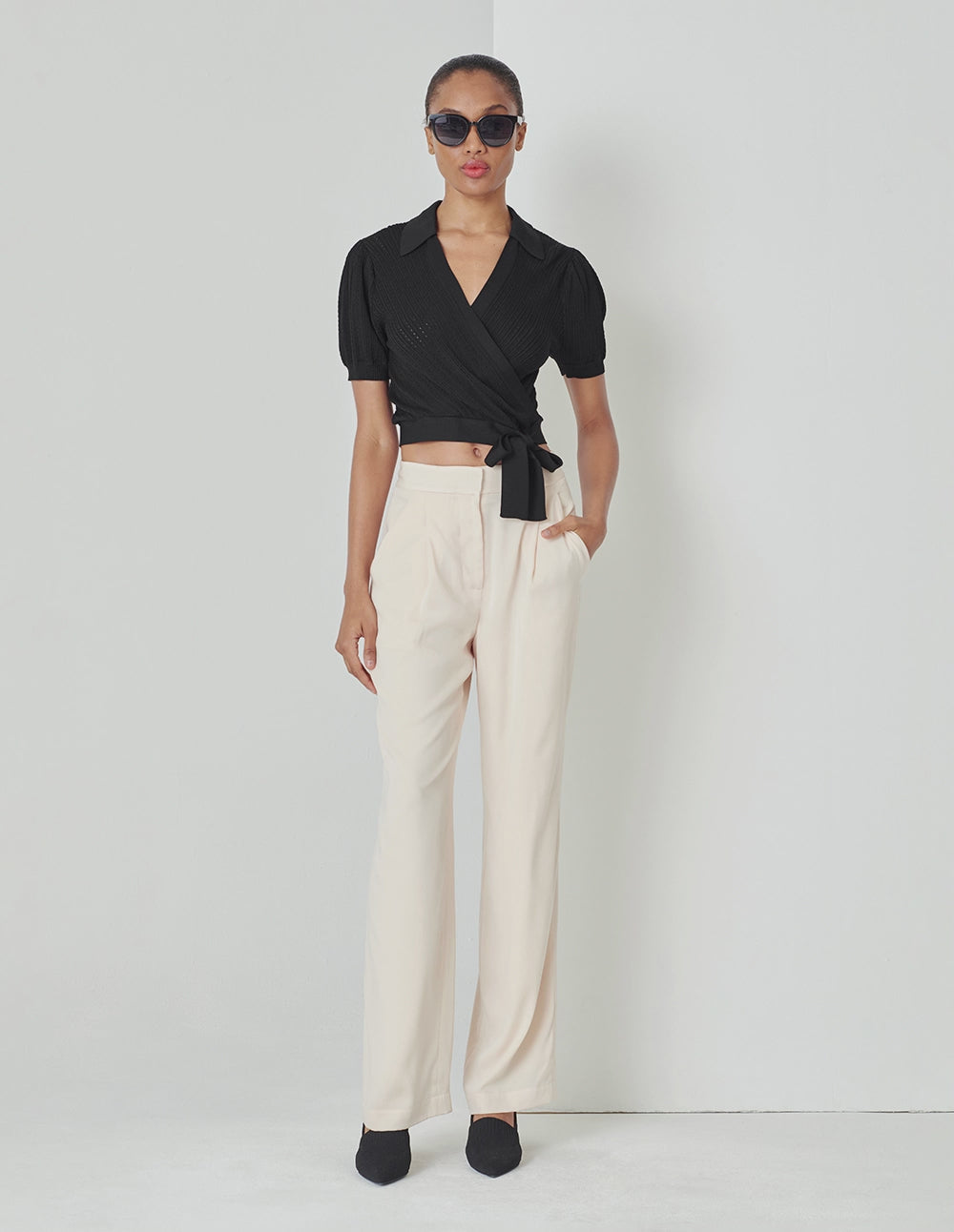 MARYLING Black Lapel Knit Sweater