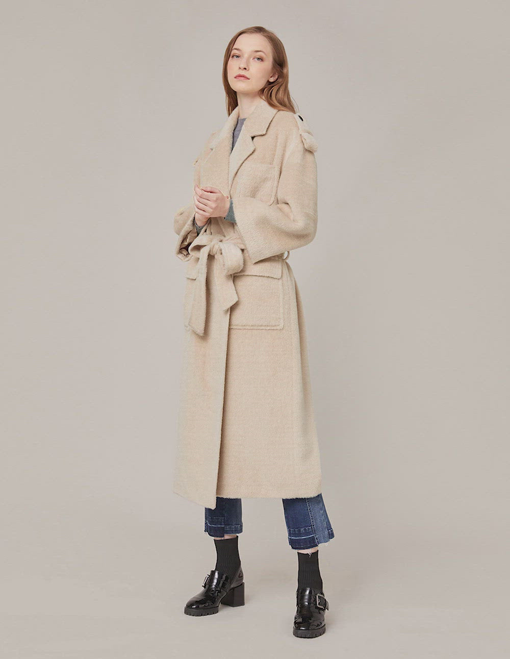 MARYLING Notch Lapel Belted Oversize Coat
