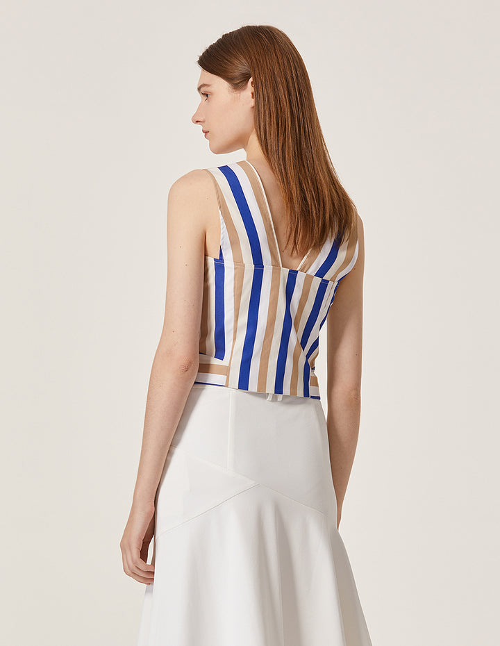 MARYLING Strip Pattern Sleeveless Slim Fit Cropped Top