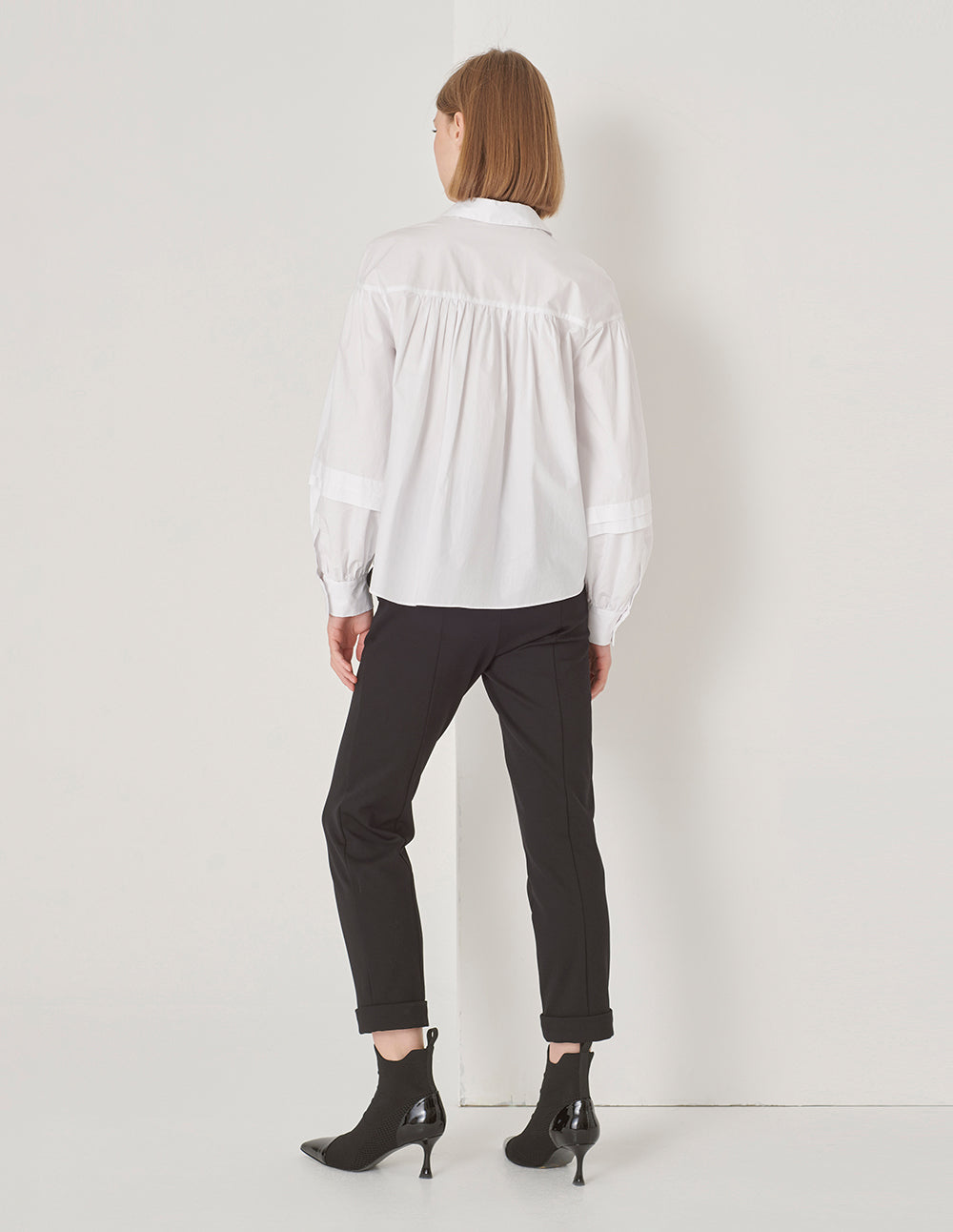 MARYLING A Line Balloon Sleeve Shirt Collar White Shirt